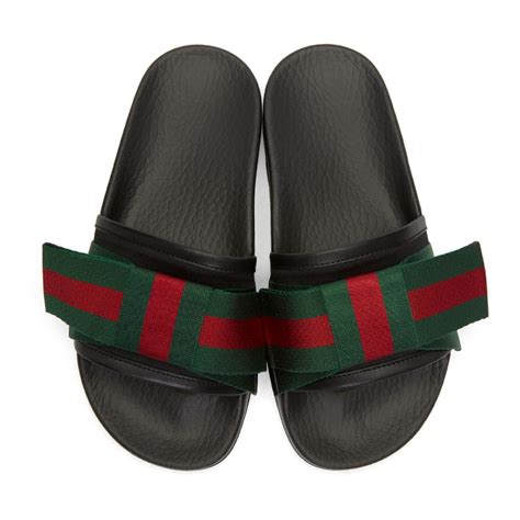 gucci bow sliders|Gucci canvas slide sandals.